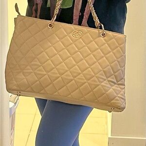Elegant Beige Quilted Tote Bag Laptop bag